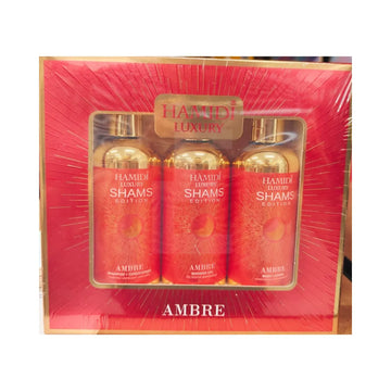 3 PC Gift Set Luxury Shams Edition Ambre 95ml (Shower Gel + Body Lotion + Shampoo Conditioner)