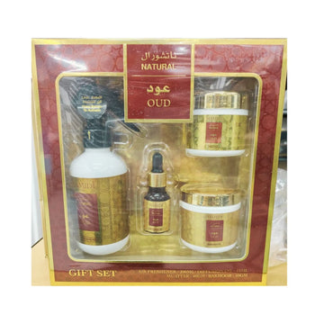 4 PC Gift Set Natural Oud (Air Freshener 300ml + Diffusion oil 15ml + Muattar 40gm + Bakhoor 50gm)