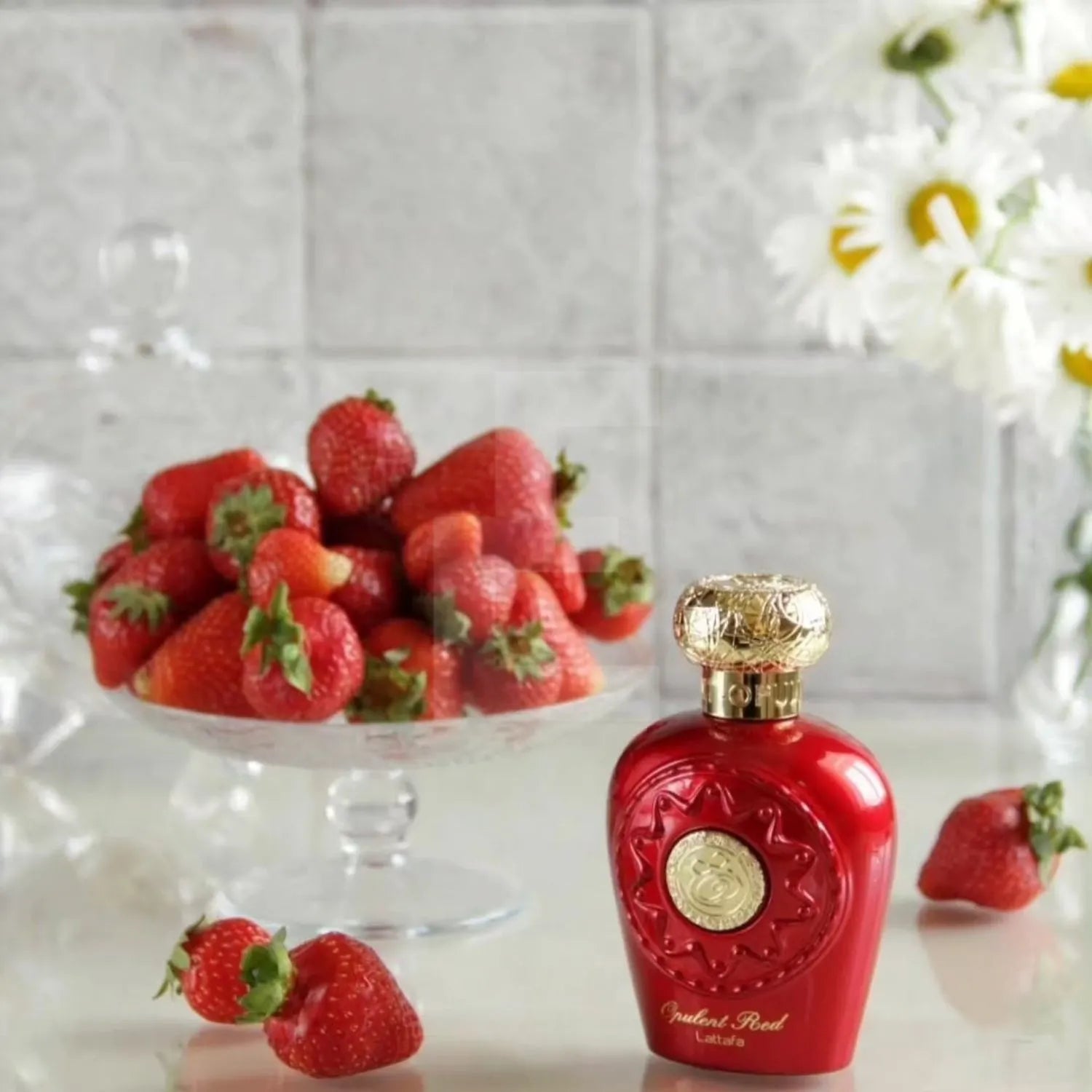 Opulent Red Perfume Display